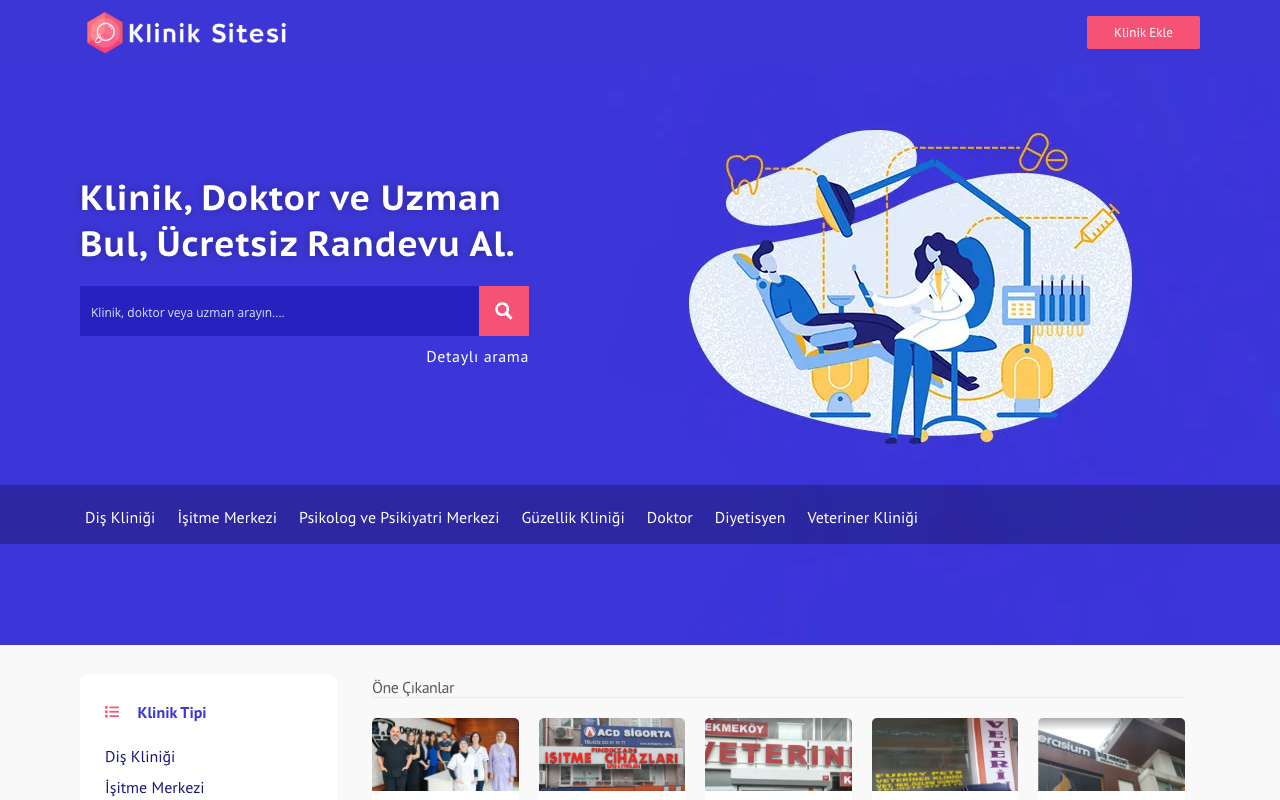 Klinik Sitesi web sitesinin ana sayfası